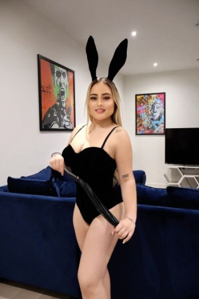 Brielle is dressed up in her bunny girl outfit 